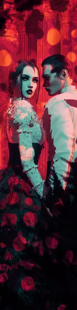 Free dark romance bookmark featuring a couple against a red background